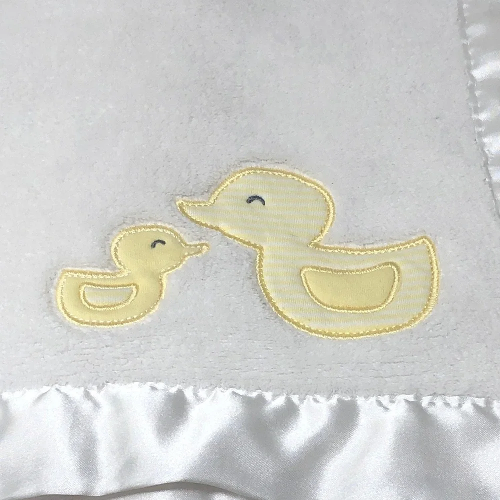 Carter's Baby Blanket White Yellow Duck Satin Trim Fleece Plush Lovey